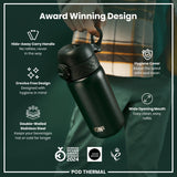 ION8 Leak Proof Thermal Water Bottle, Insulated Steel, Dark Green, 320ml