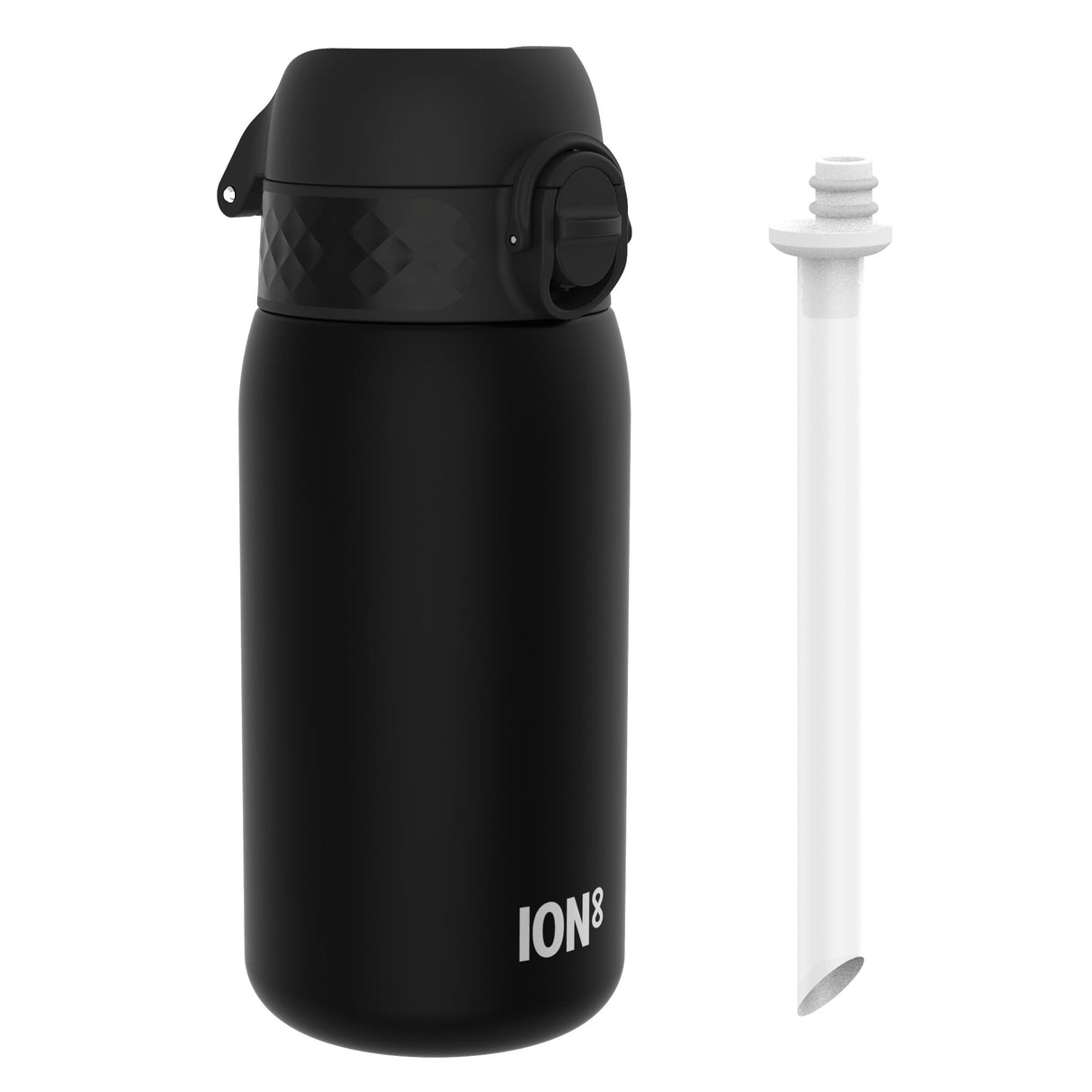ION8 Recyclon Leak Proof Water Bottle with Straw, Black, 350ml