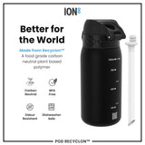 ION8 Recyclon Leak Proof Water Bottle with Straw, Black, 350ml