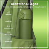 ION8 Recyclon Slim Leak Proof Water Bottle, Khaki Green, 500ml