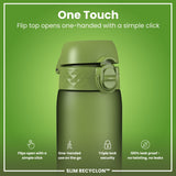 ION8 Recyclon Slim Leak Proof Water Bottle, Khaki Green, 500ml