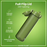 ION8 Recyclon Slim Leak Proof Water Bottle, Khaki Green, 500ml
