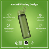 ION8 Recyclon Slim Leak Proof Water Bottle, Khaki Green, 500ml