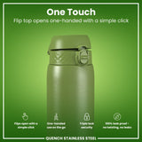 ION8 Leak Proof 1 Litre Water Bottle, Stainless Steel, Khaki Green, 1L