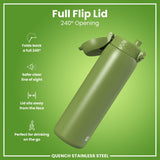 ION8 Leak Proof 1 Litre Water Bottle, Stainless Steel, Khaki Green, 1L