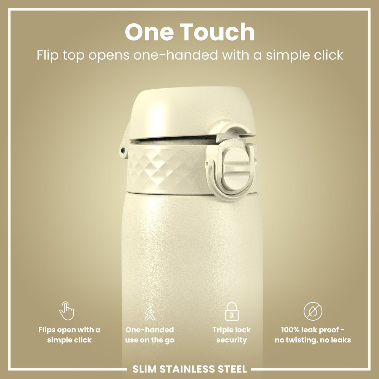ION8 Steel Slim Leak Proof Water Bottle, Creamy White, 600ml