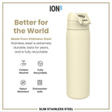 ION8 Steel Slim Leak Proof Water Bottle, Creamy White, 600ml