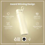 ION8 Steel Slim Leak Proof Water Bottle, Creamy White, 600ml