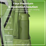 ION8 Recyclon Leak Proof Water Bottle, Khaki Green, 1L