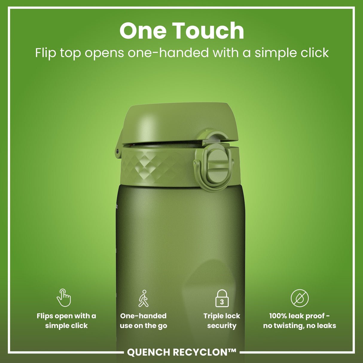 ION8 Recyclon Leak Proof Water Bottle, Khaki Green, 1L
