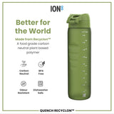 ION8 Recyclon Leak Proof Water Bottle, Khaki Green, 1L