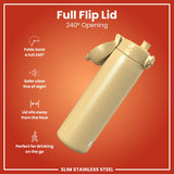 ION8 Steel Slim Leak Proof Water Bottle, Desert, 600ml