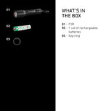 What is in the box with the Ledlenser P3R: torch, rechargeable battery and key ring