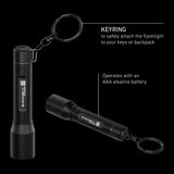 Ledlenser P3 infographic showing the key ring and single AAA battery