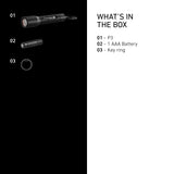 What is in the box with the Ledlenser P3: torch, AAA battery and key ring