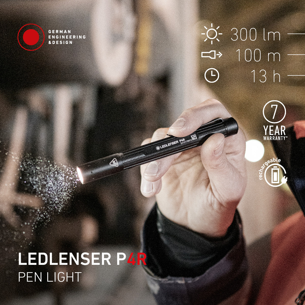 Worker shining the Ledlenser P4R pen light