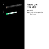 What is in the box with the Ledlenser P4R: pen light and rechargeable battery