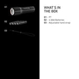 What is in the box with the Ledlenser P7: torch, four AAA batteries and hand strap