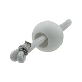 Close-up of the cord joint inside a white bungee ball from the Green M-Grade Tarpaulin with 20 x 4" Bungee Balls (White)