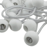 Close-up of the white bungee balls and cord loops in the Green S-Grade Tarpaulin with 20 x 4" Bungee Balls (White)