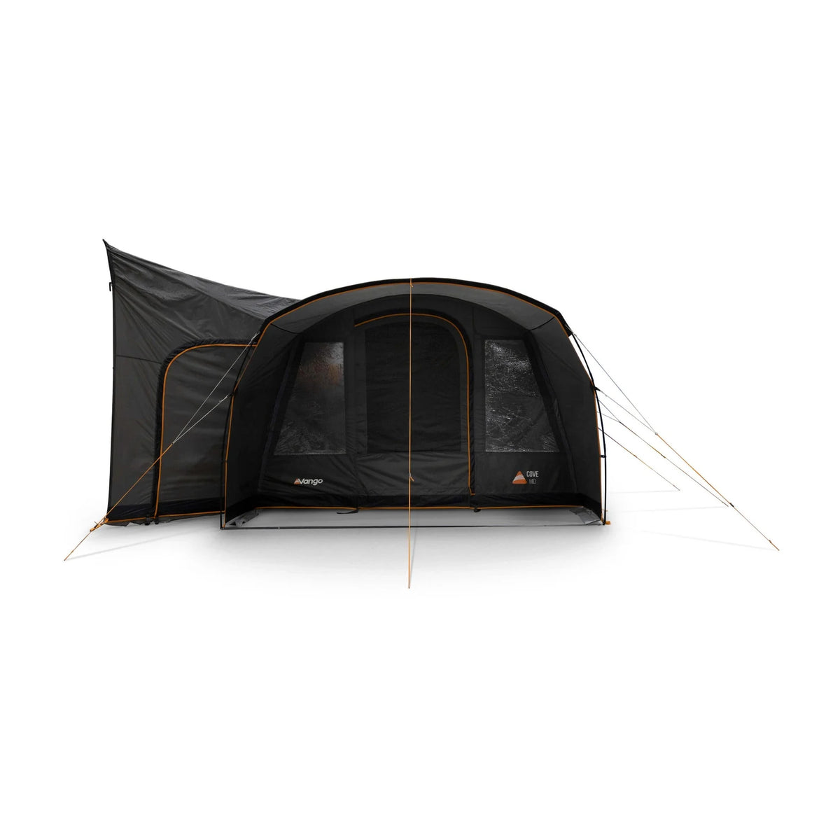 Vango Cove III awning in smoke with the pre-attached front canopy, front view