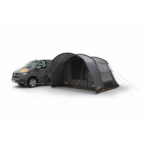 Vango Cove III Low drive away awning in smoke attached to the side of a campervan