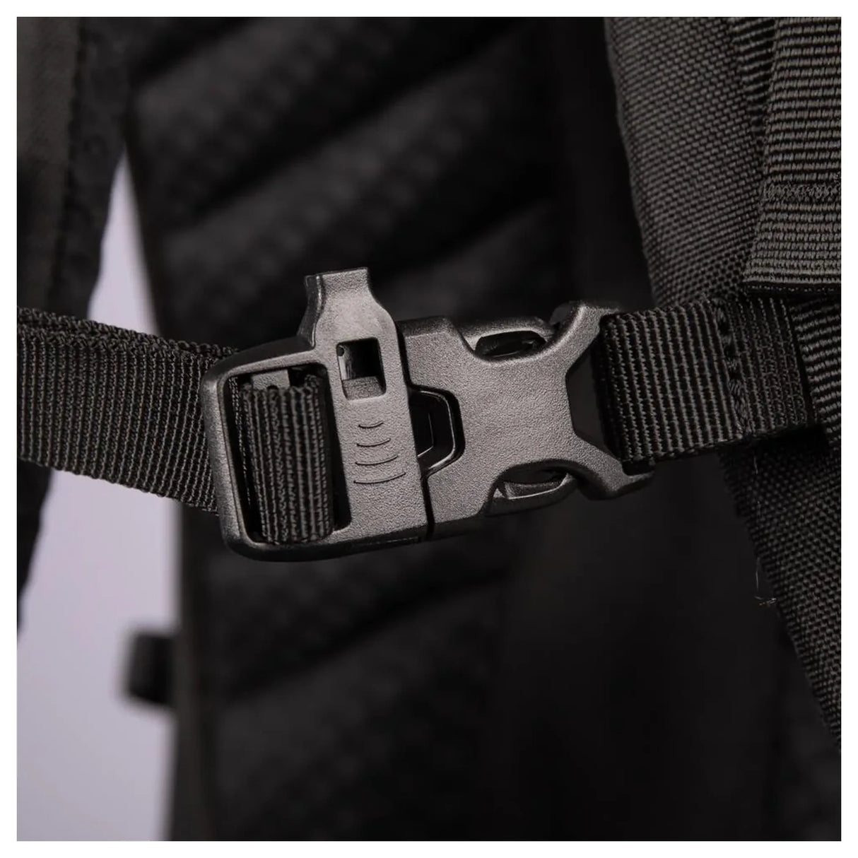 Vango Denali Pro 60:70 rucksack in black, sternum strap with whistle