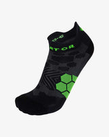Enertor Energy Run running sock, black with green honeycomb, side view
