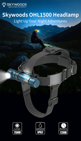 Skywoods OHL1500 Headlamp - product overview with IP67 and 120 hour runtime