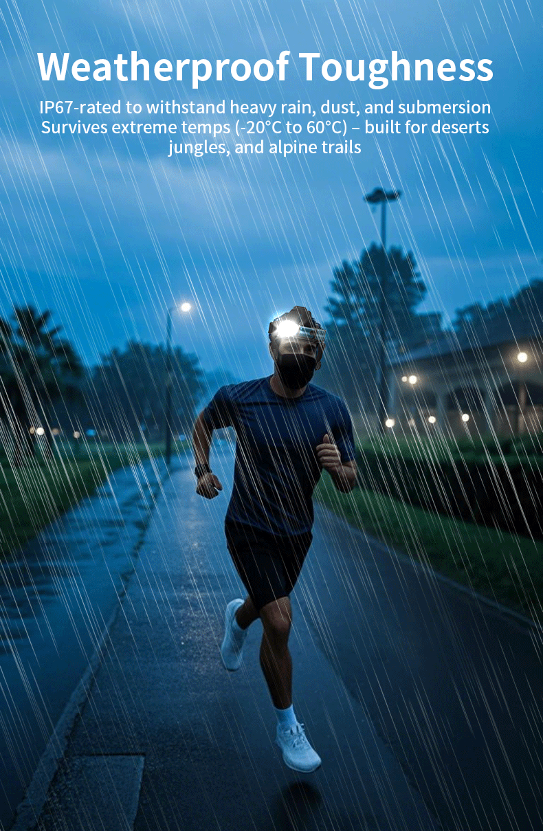 Skywoods OHL1500 Headlamp - weatherproof toughness in heavy rain