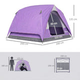 Outsunny 3-4 Person Camping Tent - Purple & Grey side profile