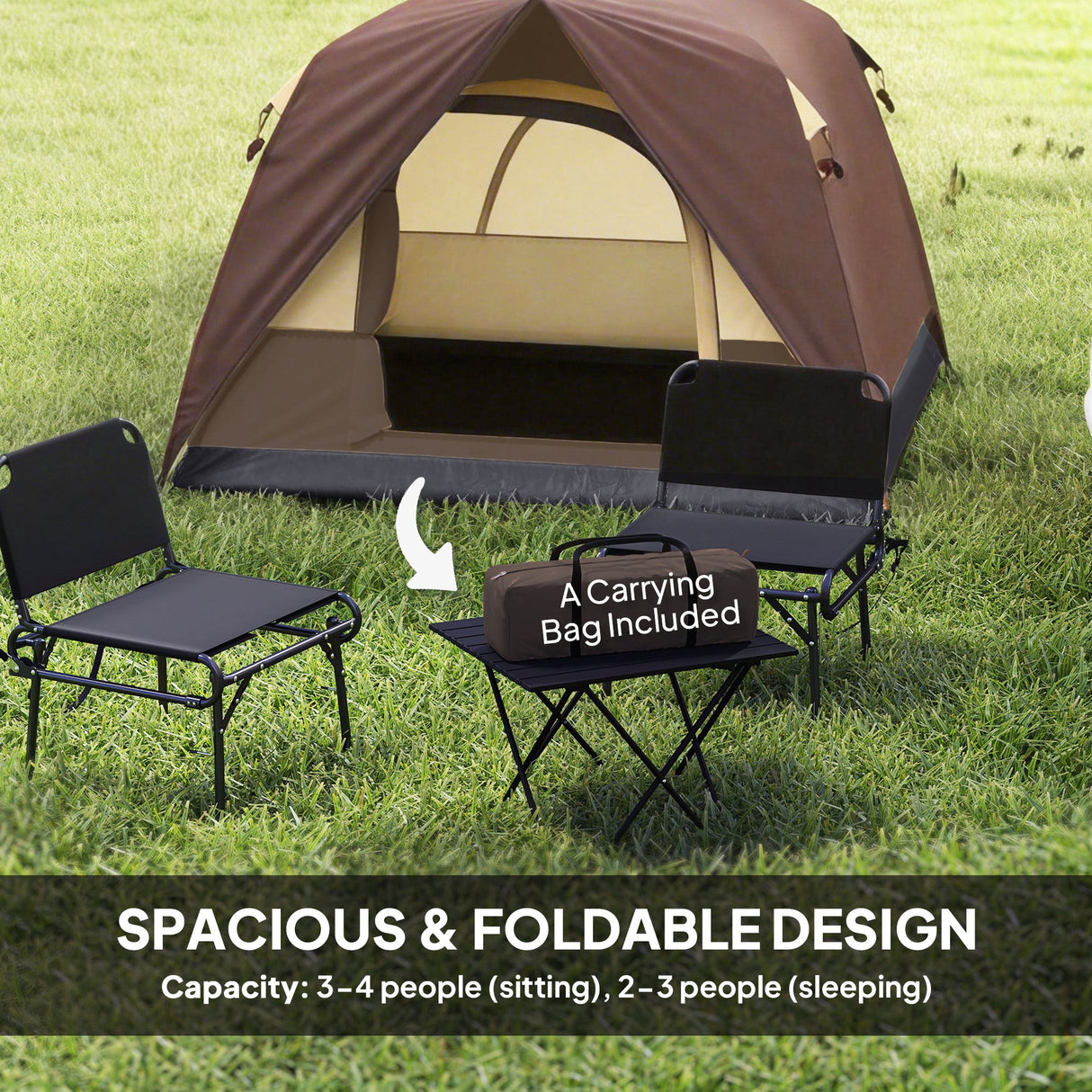 Outsunny 3-4 Person Camping Tent - Brown & Khaki interior mesh window