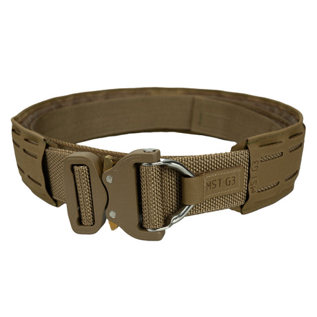 MST Laser Cut Gen 3 War Belt in Coyote Brown from the front on white background