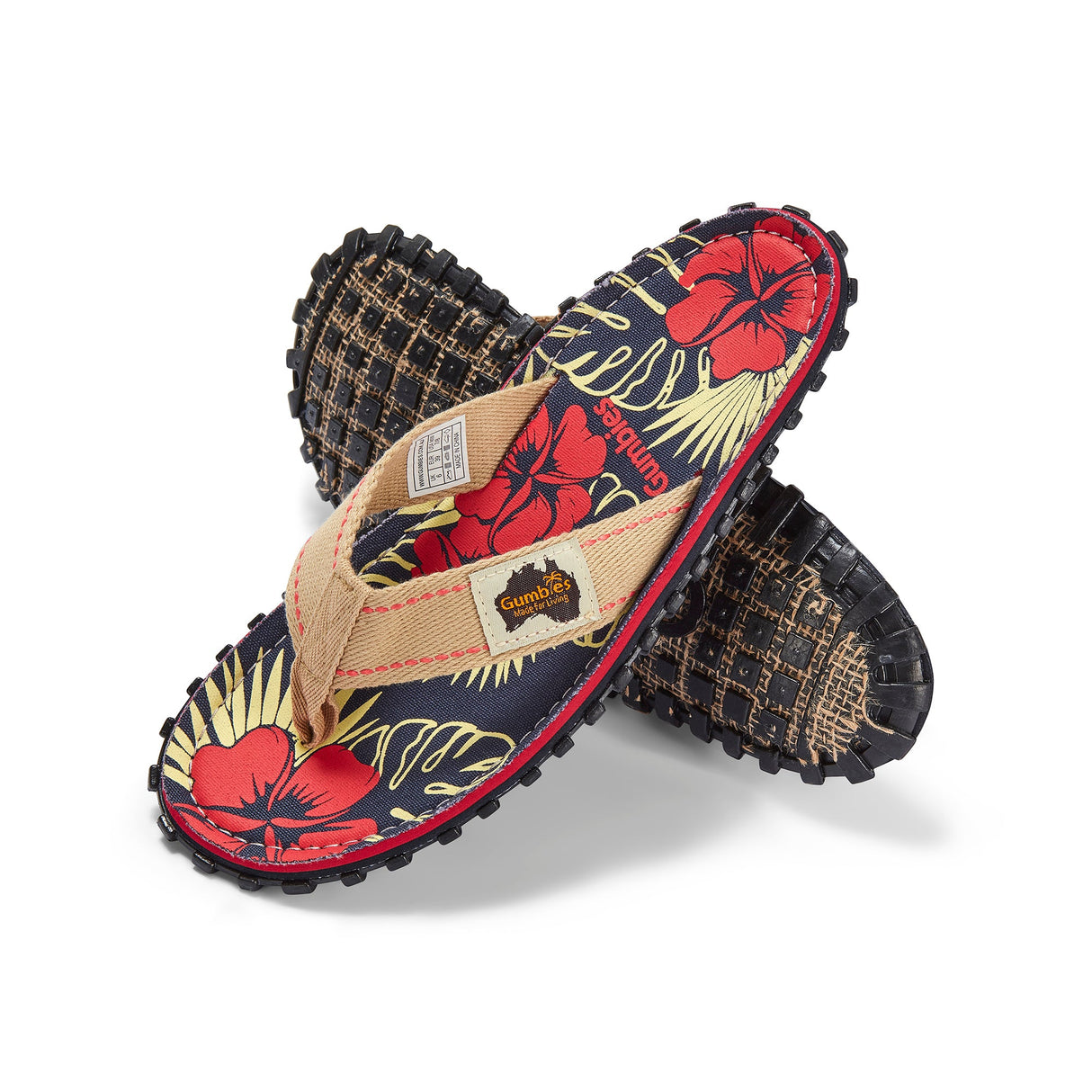 Gumbies Islander Flip-Flops - Women's Denim Hibiscus colourway front