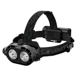 Ledlenser H21R head torch with twin lamp optics, grey patterned headband, top strap and rear battery pack