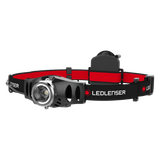 Ledlenser H3.2 head torch with focusing lamp head, rear battery box and black and red Ledlenser headband