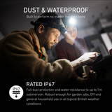 Man and boy working by the light of a Ledlenser H5R head torch, rated IP67 dust and waterproof