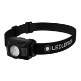 Ledlenser HF4R head torch in black with spot and flood LEDs on a black Ledlenser headband