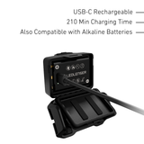 Ledlenser head torch rechargeable battery charging by USB-C cable, 210 minute charging time