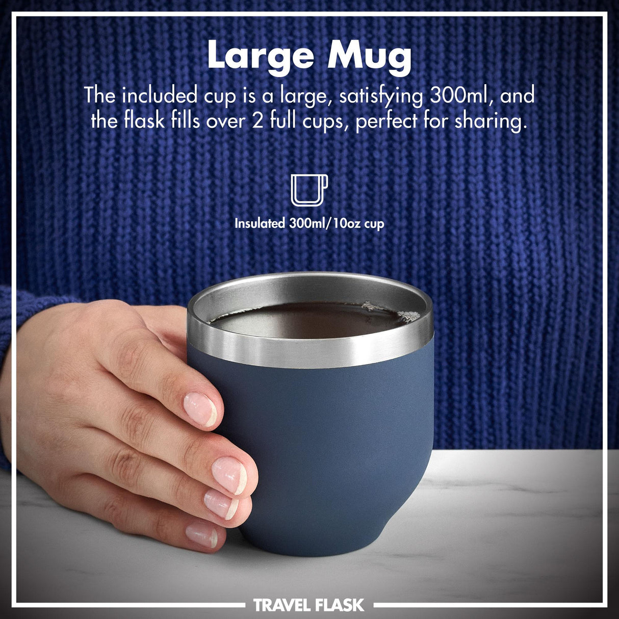 ION8 Luma Insulated Steel Flask & Mug, Ash Navy, 700ml