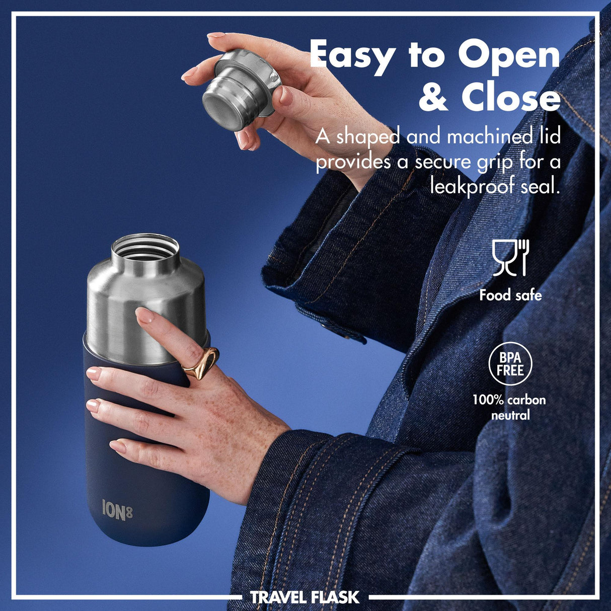 ION8 Luma Insulated Steel Flask & Mug, Ash Navy, 700ml