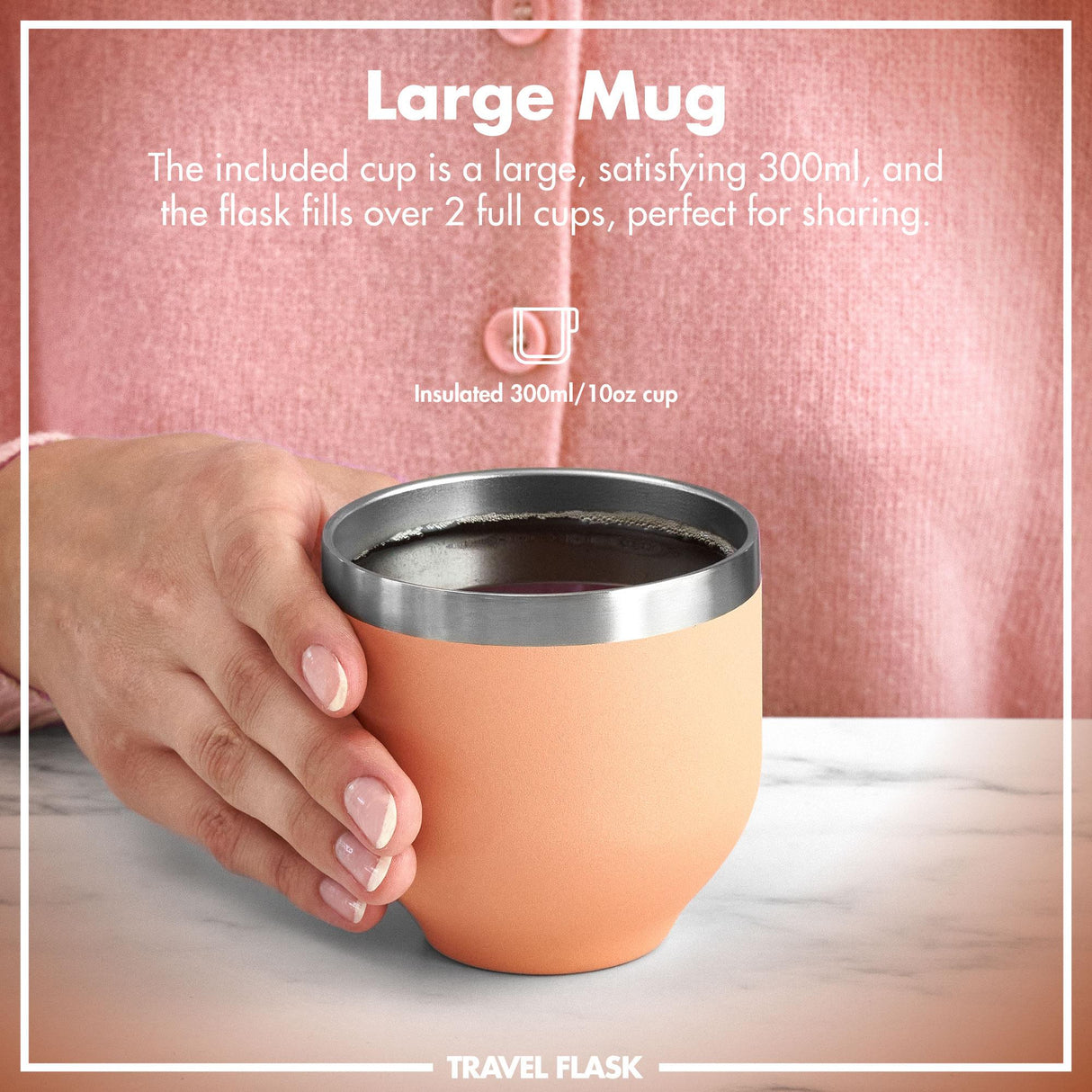 ION8 Luma Insulated Steel Flask & Mug, Coral, 700ml