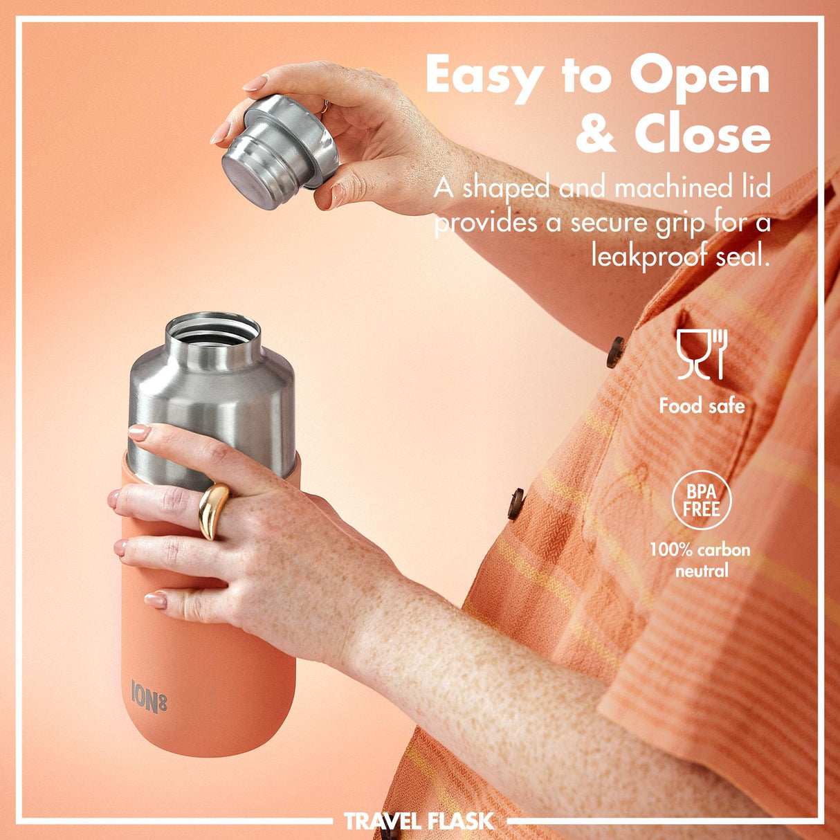 ION8 Luma Insulated Steel Flask & Mug, Coral, 700ml