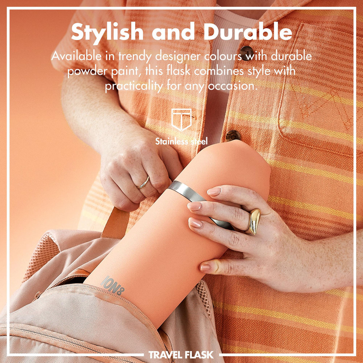 ION8 Luma Insulated Steel Flask & Mug, Coral, 700ml