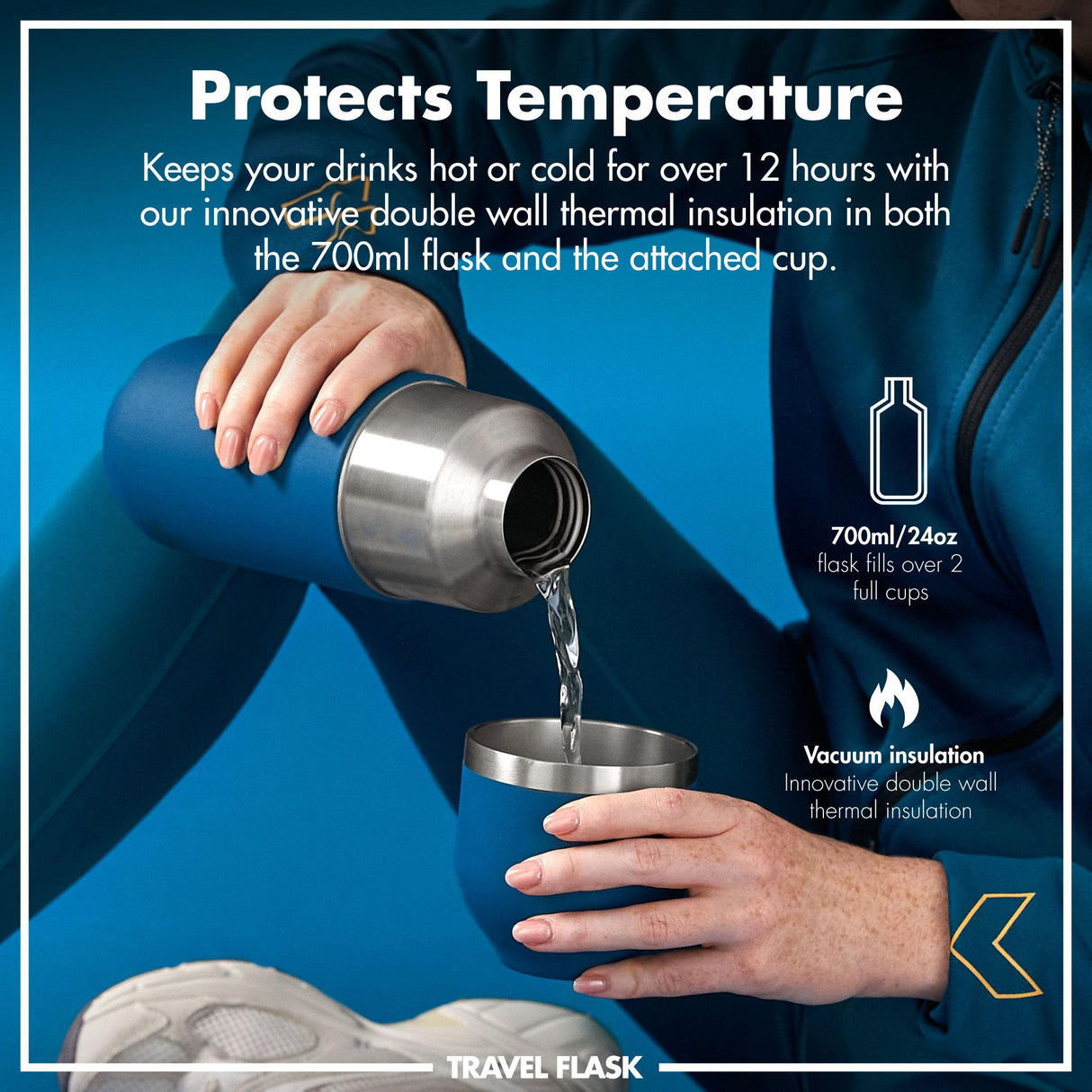 ION8 Luma Insulated Steel Flask & Mug, Deep Teal, 700ml