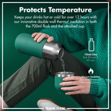 ION8 Luma Insulated Steel Flask & Mug, Green, 700ml