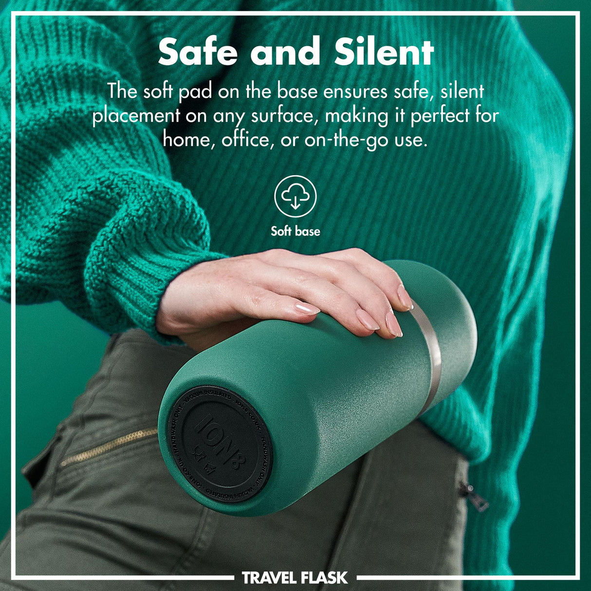 ION8 Luma Insulated Steel Flask & Mug, Green, 700ml