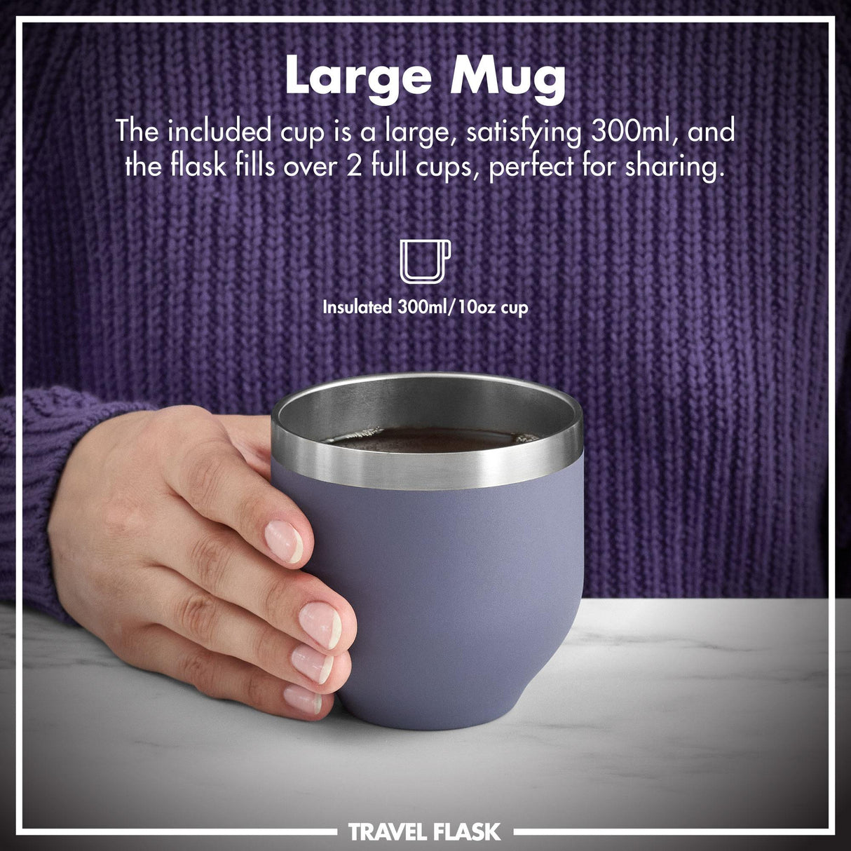 ION8 Luma Insulated Steel Flask & Mug, Purple, 700ml