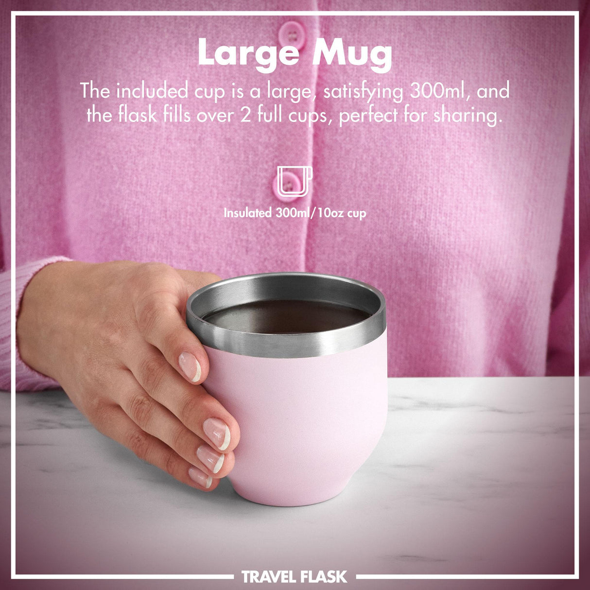 ION8 Luma Insulated Steel Flask & Mug, Rose Quartz, 700ml