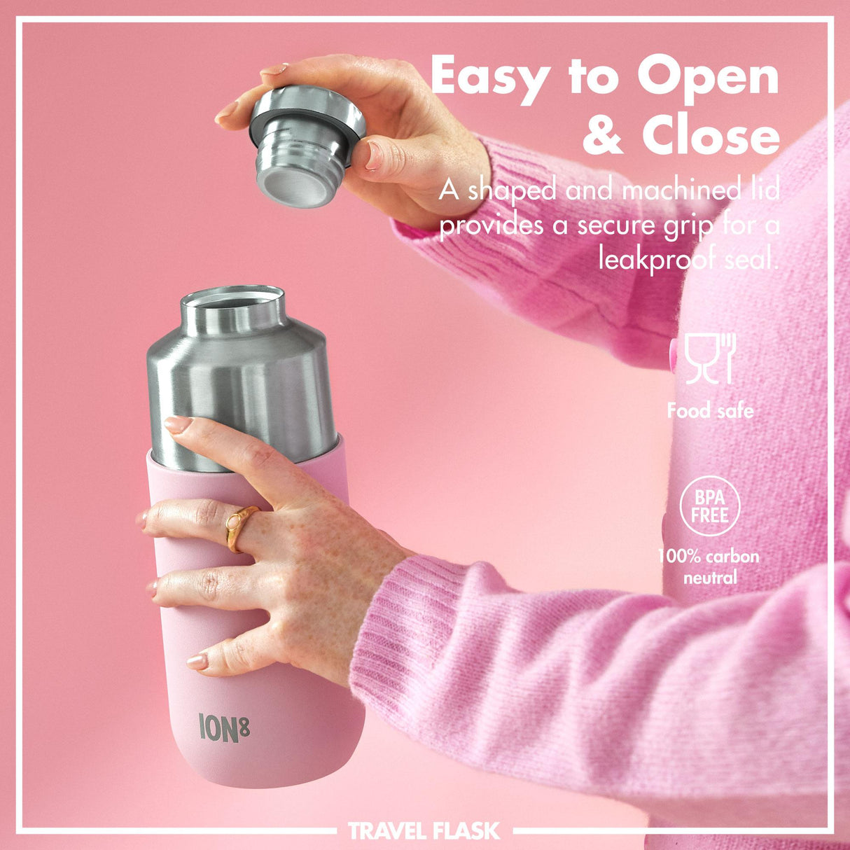 ION8 Luma Insulated Steel Flask & Mug, Rose Quartz, 700ml